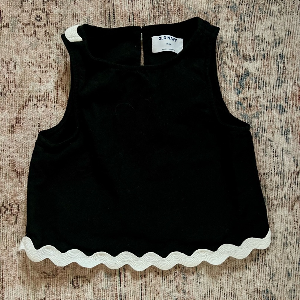 Old Navy Black Linen Tank Top with White Trim Girls